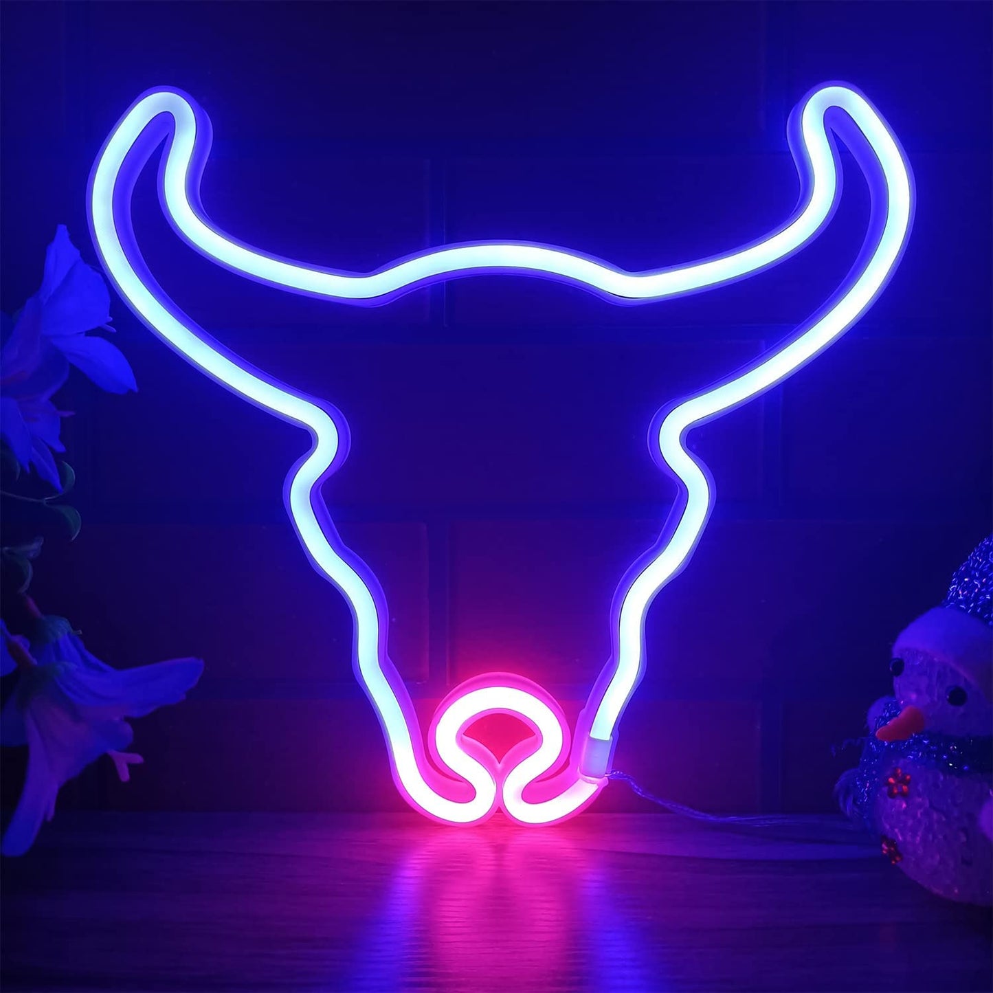 Blue Pink Neon Sign Cow Decoration Powered