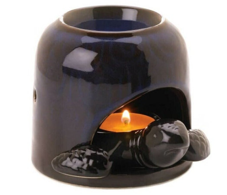 Blue Turtle Oil Warmer, Decorative Porcelain Aromatherapy Burner Essential Oil Melter