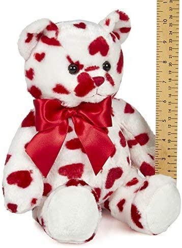 14"  Cutie White Stuffed Animal Teddy Bear with Hearts and a Red Bow for Valentines Day Gift