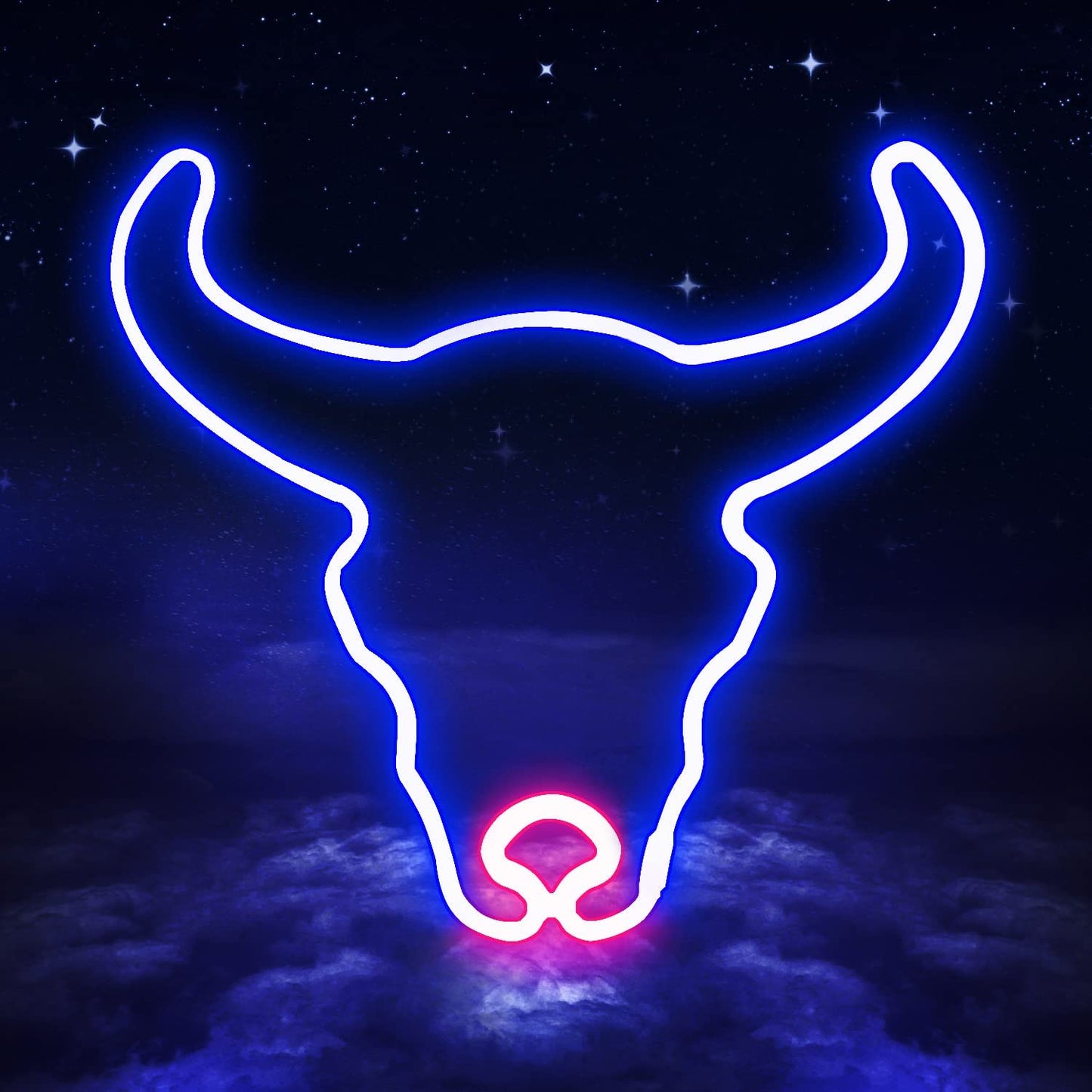 Blue Pink Neon Sign Cow Decoration Powered