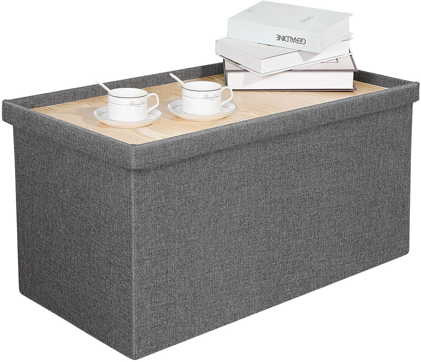 Folding Storage Ottoman Bench w/ Lid Tray, Grey
