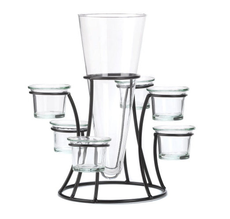 Candle Stand Organizer In Circular Base With 6 Glass Candle Cups for Home Decoration