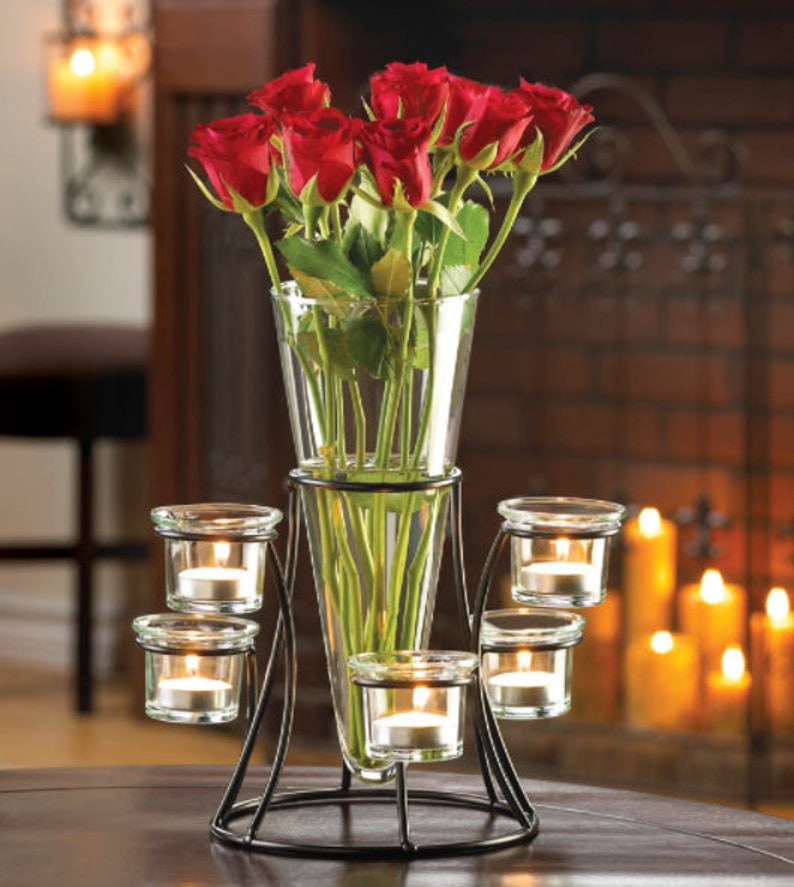 Candle Stand Organizer In Circular Base With 6 Glass Candle Cups for Home Decoration