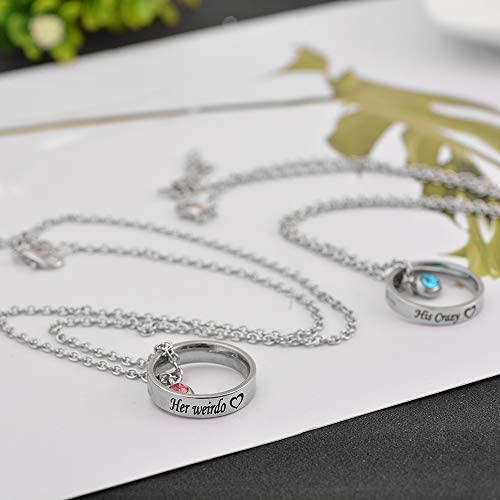 Matching Necklaces for Couples, His and Hers Engraved Rhinestone Ring Pendant Set