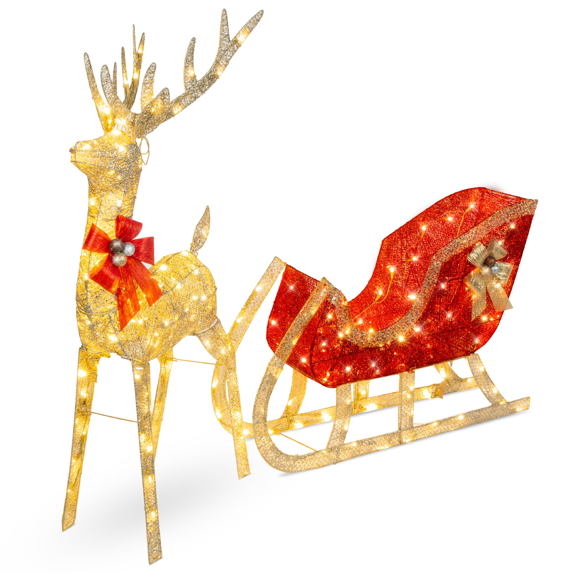 Christmas 4ft Reindeer & Sleigh Set w/ 205 LED Lights Decoration