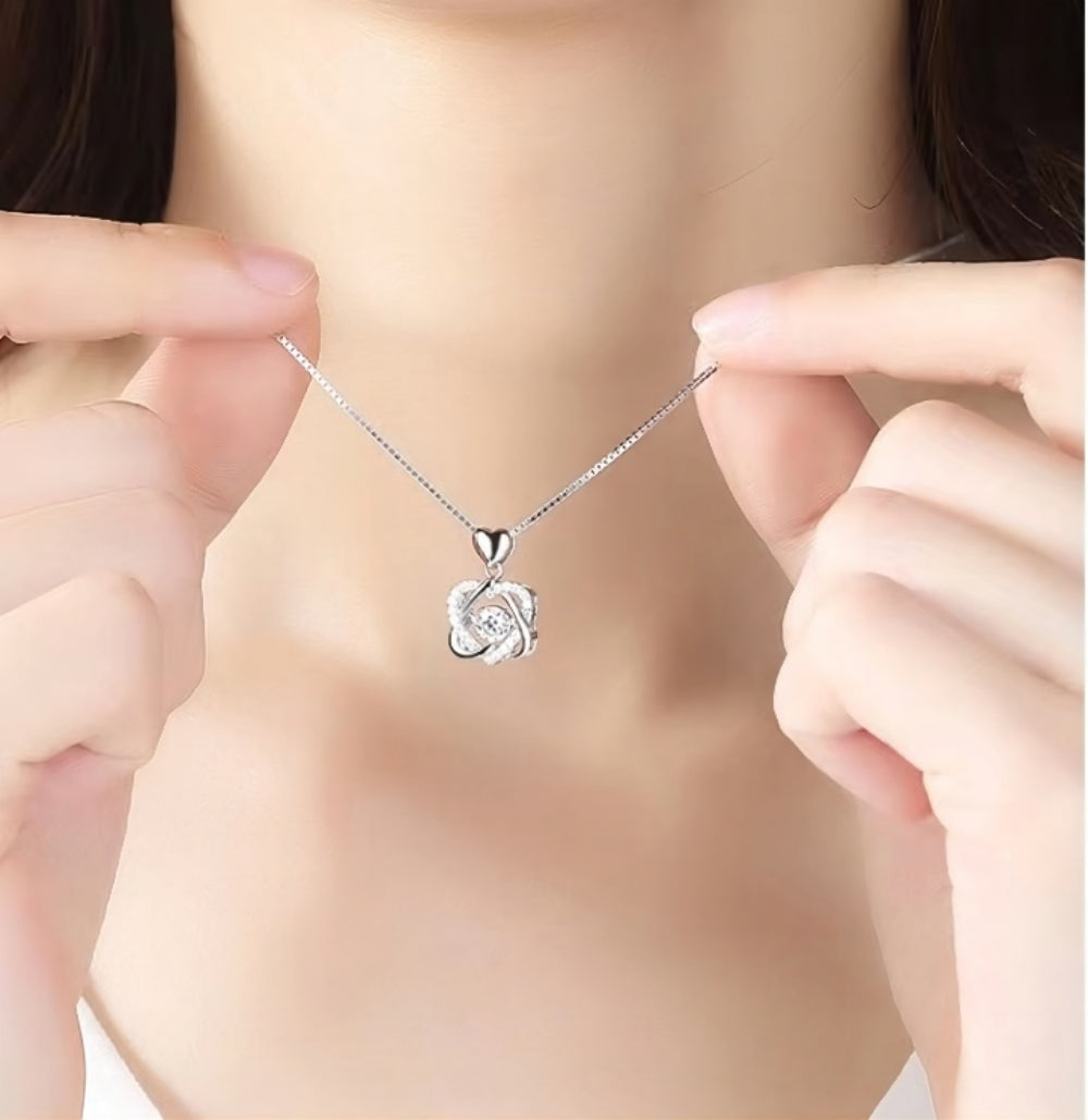 925 Sterling Silver Beating Double Heart Pendant Necklace for Women