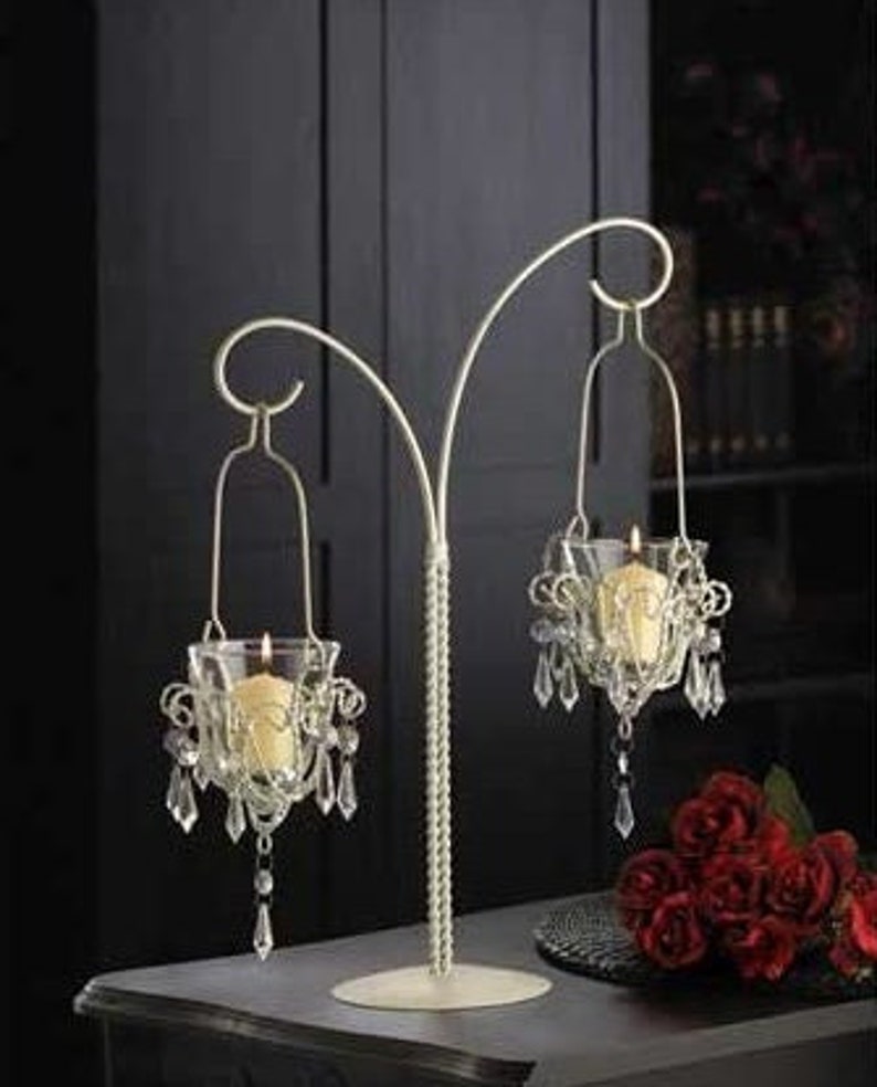 17" Crystal Mini Chandelier, Votive Stand & Candle Holder for Home Decoration