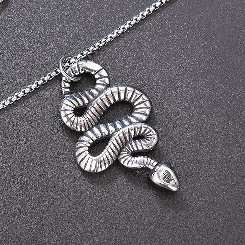 Retro Vintage Stainless Steel Snake Style Statement Cocktail Party Pendant Necklace