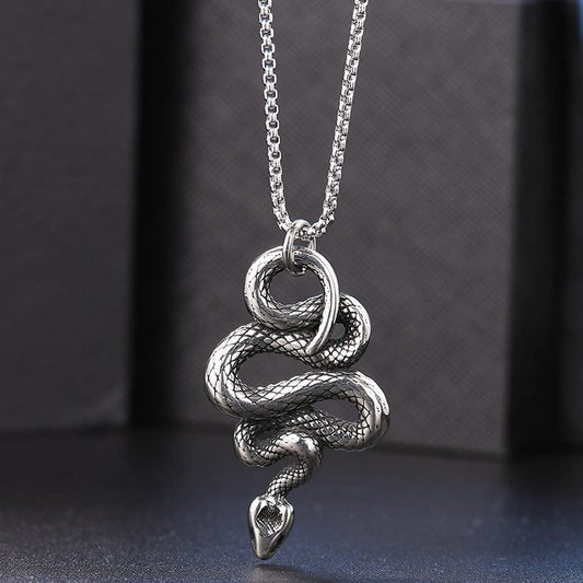 Retro Vintage Stainless Steel Snake Style Statement Cocktail Party Pendant Necklace