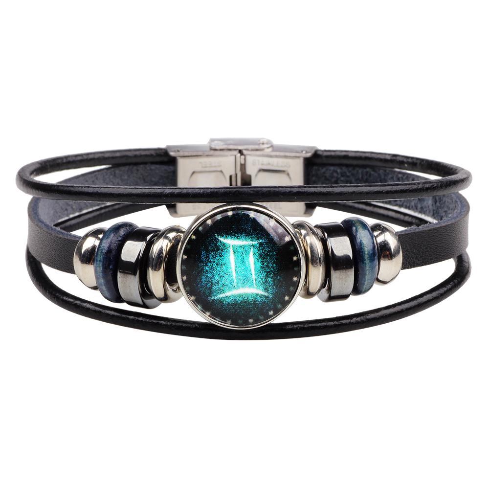 Unisex Astrology Zodiac Sign Constellation Horoscope Leather Wristband Bracelet