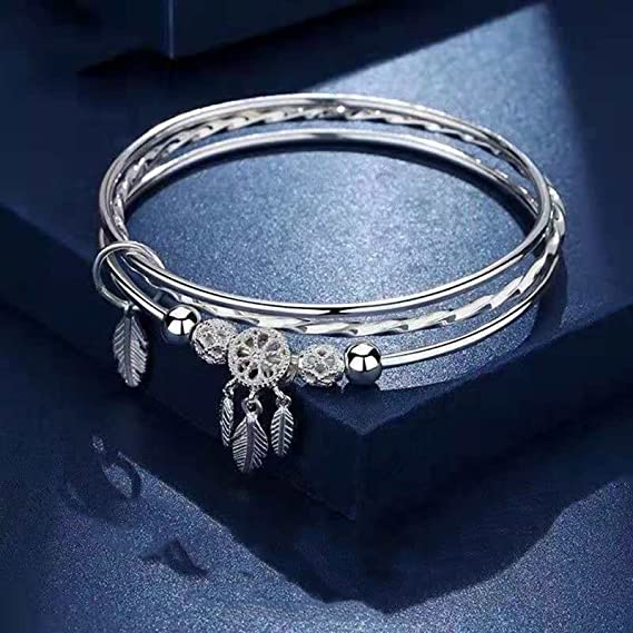 Silver Dream Catcher Tassel Feather Charm Bracelet Bangle Adjustable Mother's Day