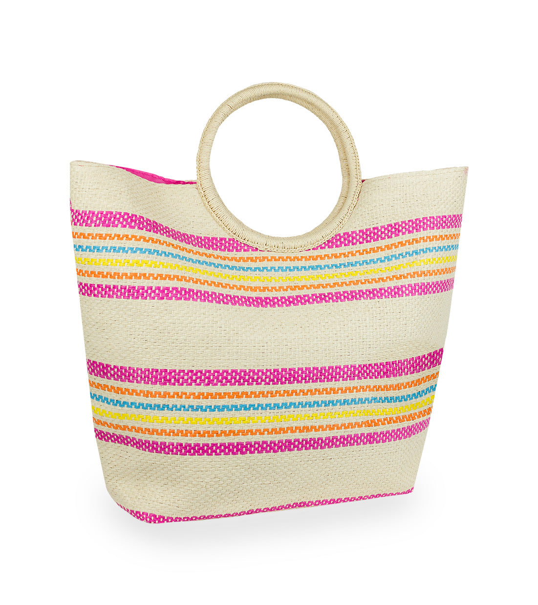 Women's Straw Circle Beach Tote Bag Multi