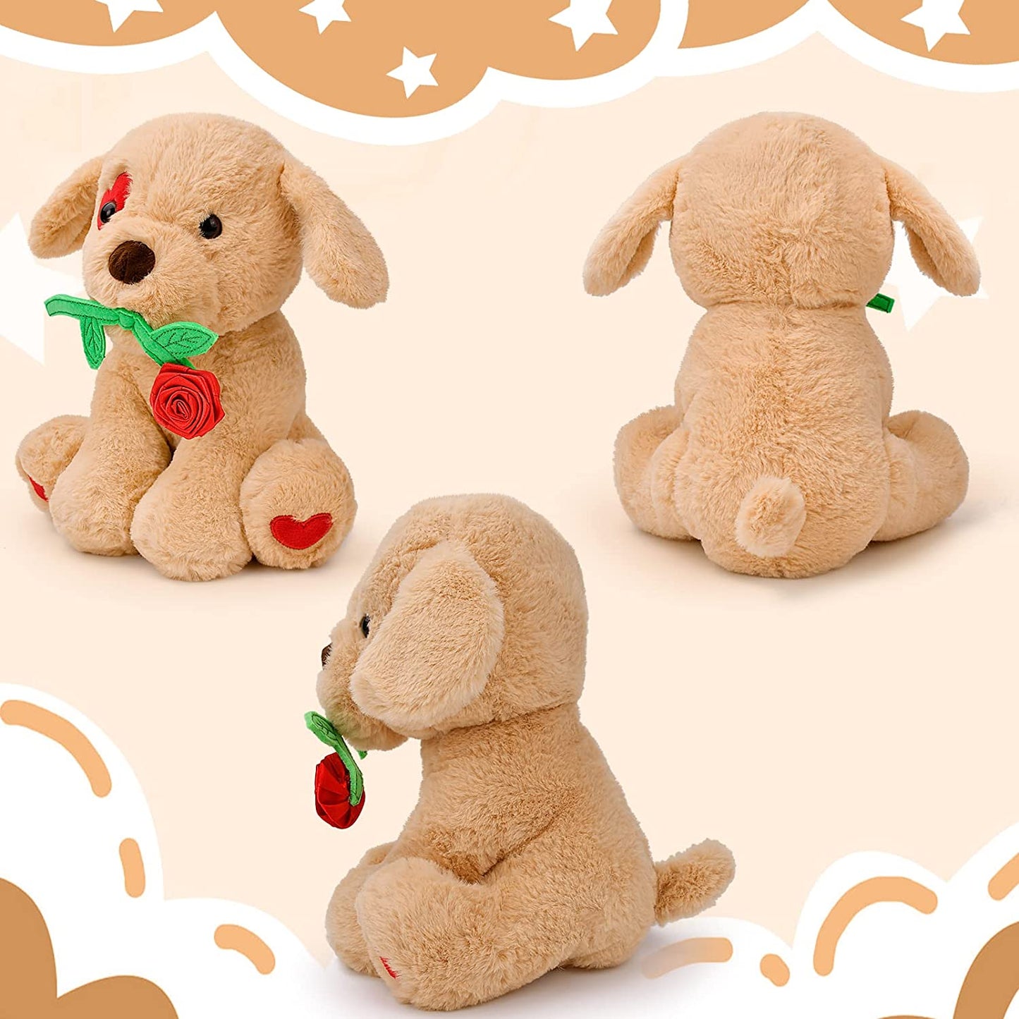 Valentines Day Gifts for Her Women- Cute Plush Stuffed Animal Puppy Dog w/ Rose