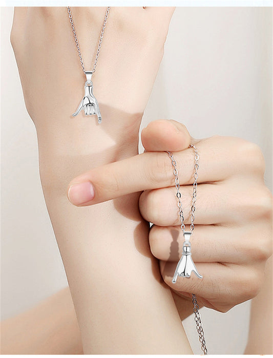 Pinky Promise Matching Couple Necklaces -Silver