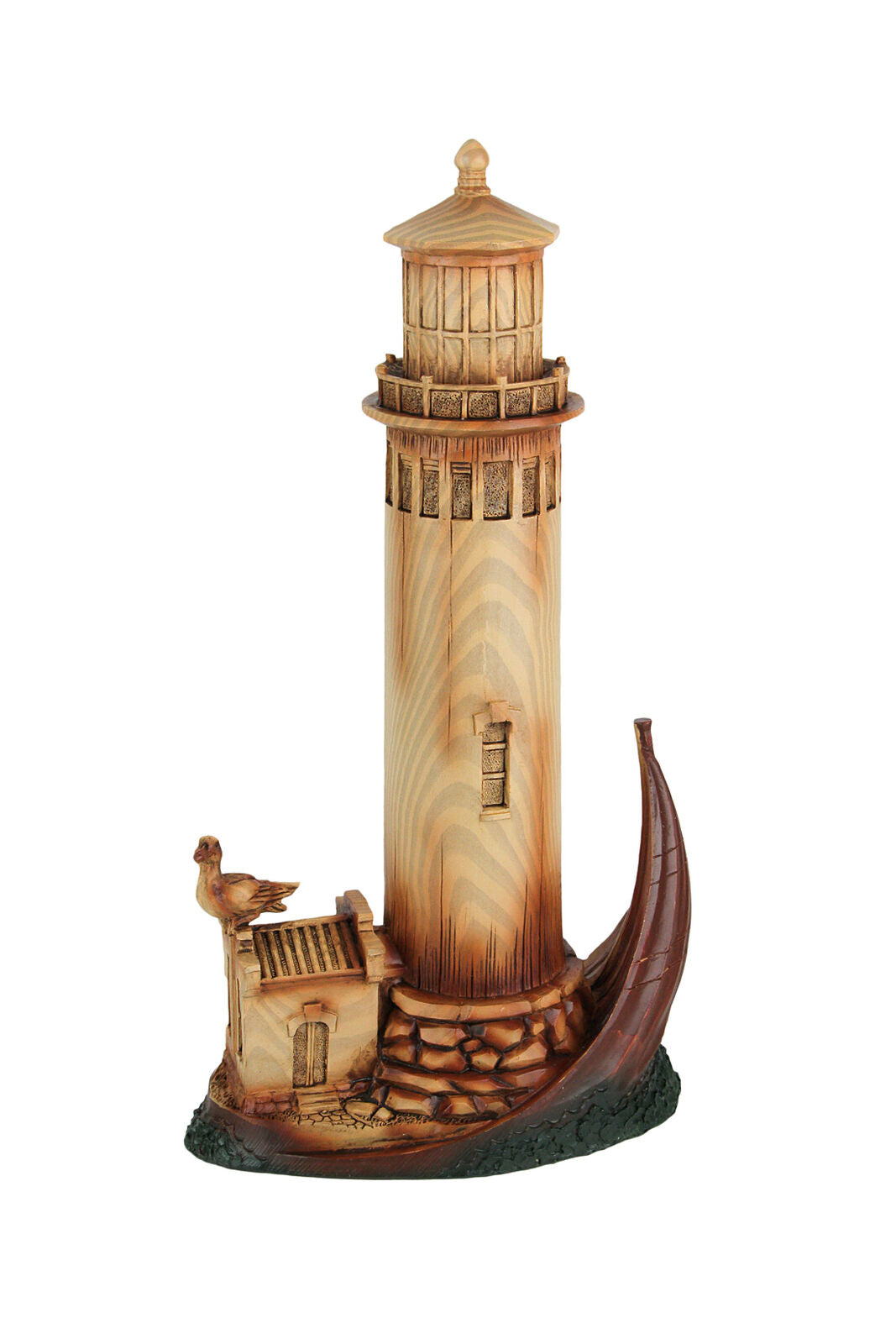 Wood Grain Finish Coastal Lighthouse Tabletop Decorative Statue