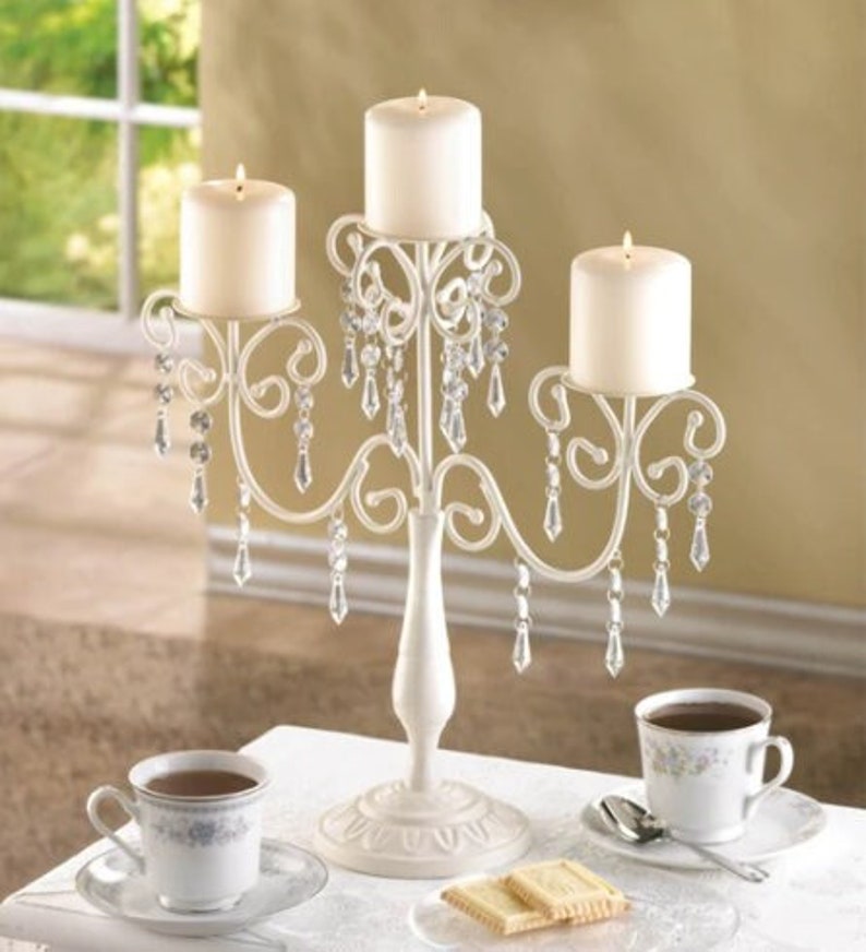 14.5" Ivory White Candelabra, Centerpiece Candle Holder for Home Decoration