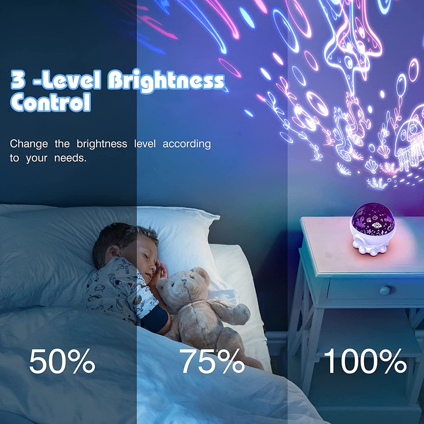 White Night Light Projector,Ocean Star Night Light for Kids Room,Dinosaur Toys with 360° Rotation,Remote and Timer