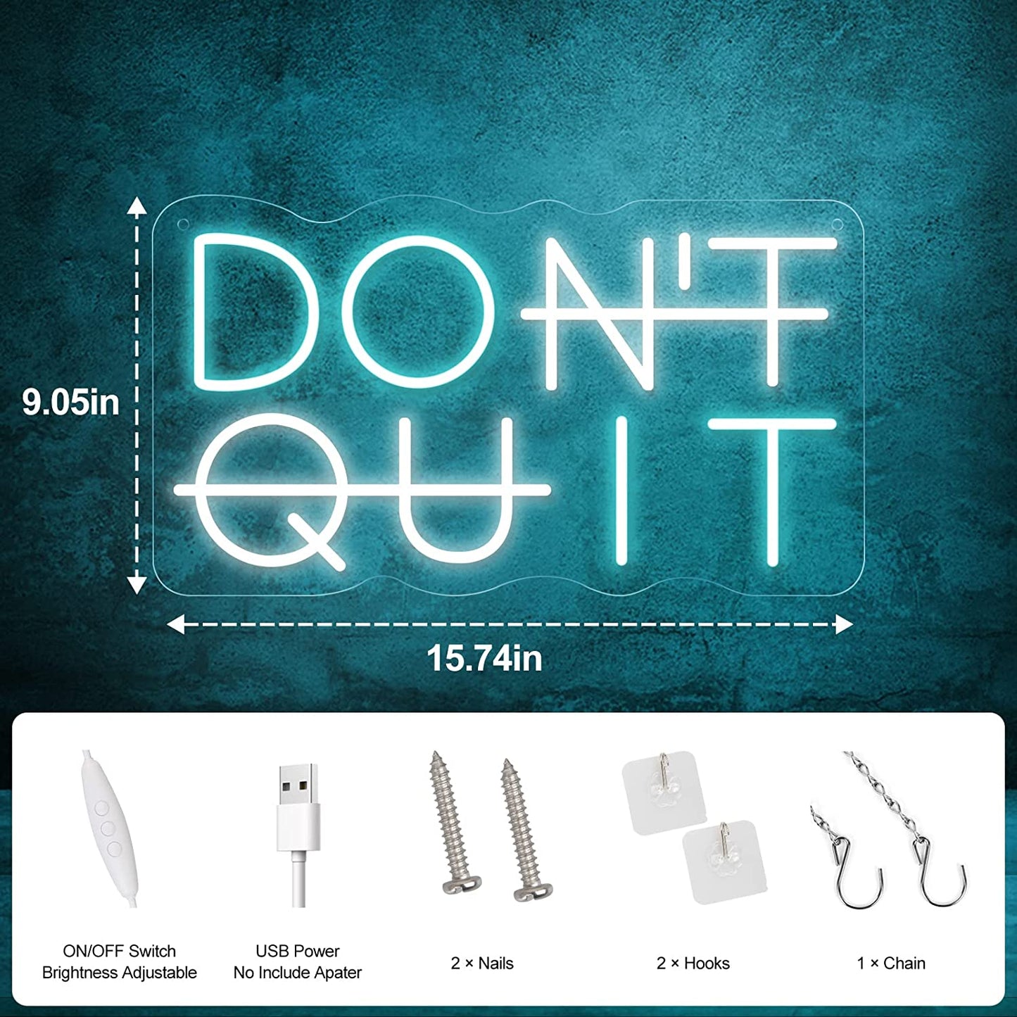 Blue White Don't Quit LED Neon Sign for Wall Decoration