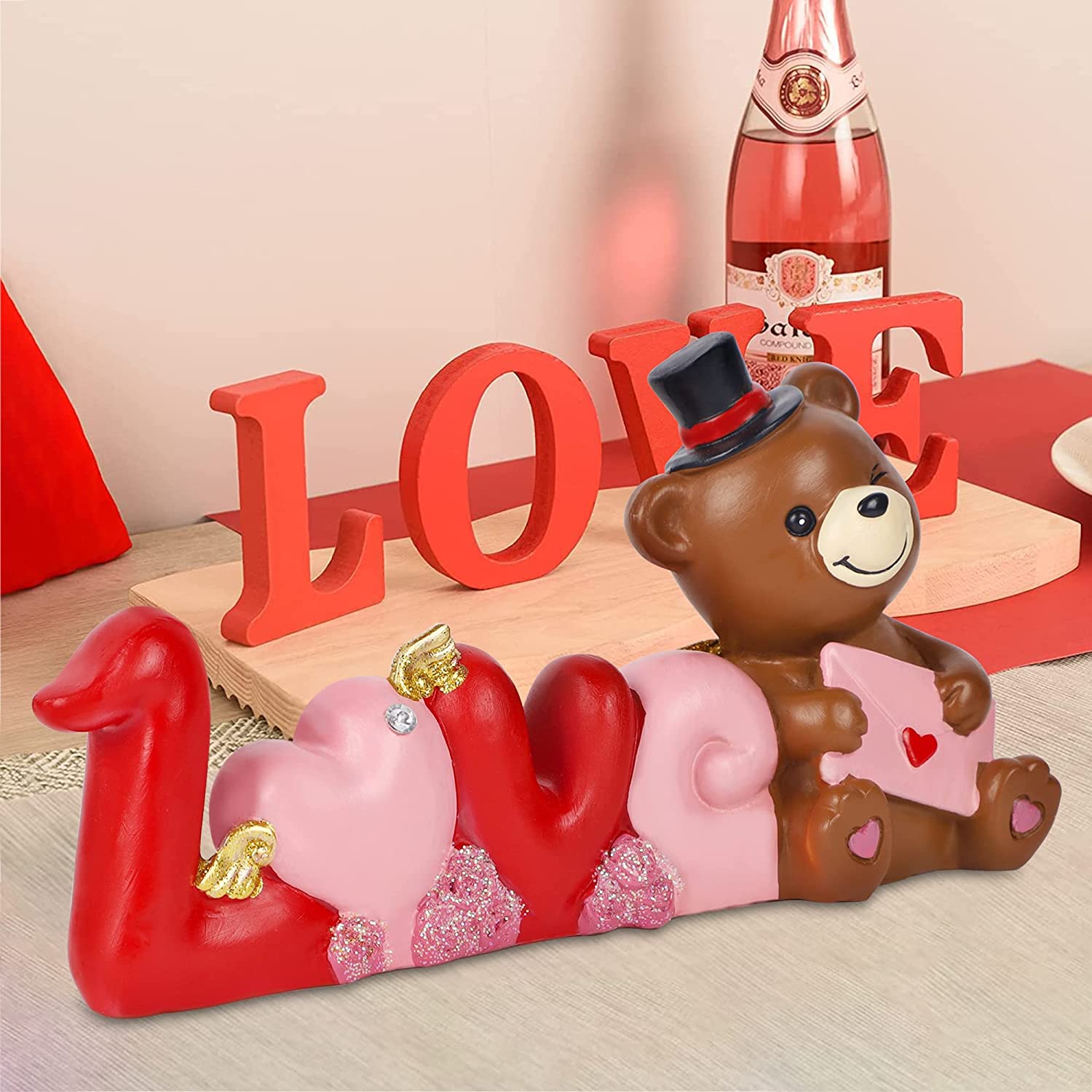 Resin Love Heart Bear Table Figurines for Home Decoration