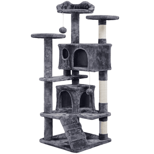 54.5" Double Condo Cat Tree w/ Scratching Post Tower- Dark Gray