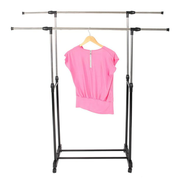 Adjustable Double Rod Garment Rack Rolling Bar -for Clothes Hanger Shoes