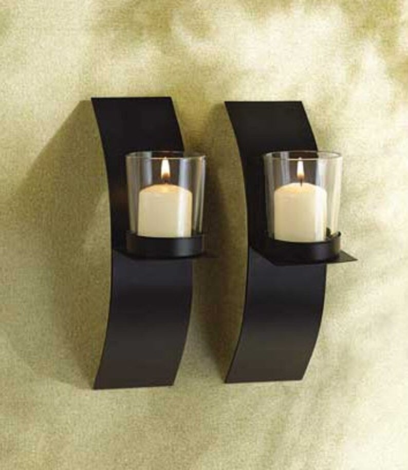 Set of 2 Modern & Chic Matte Black Metal Wall Mount Sconce