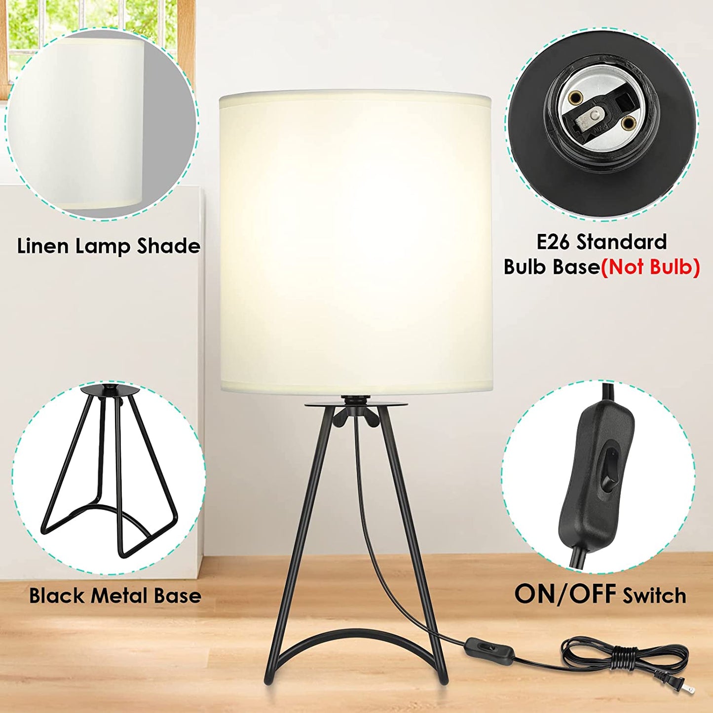 Black Metal Bedside Table Lamps Set of 2  (Bulb not Included)