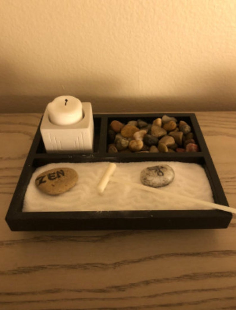 3-Compartments Relaxing Tabletop Zen Garden Kit For Office, Desk Or Bedroom