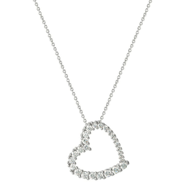 Fine Silver Plated Cubic Zirconia Open Heart Pendant Necklace, 18"