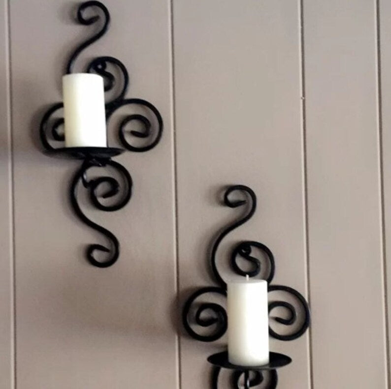 Antiqued Candle Wall Sconces, Set of 2 Wrought Iron Candle Holder