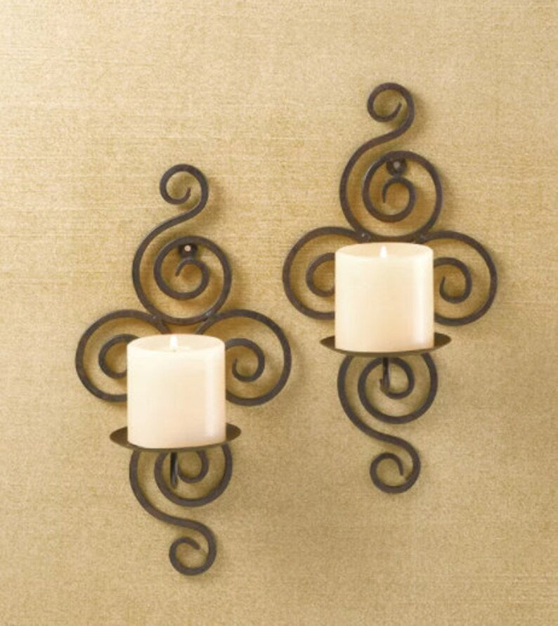 Antiqued Candle Wall Sconces, Set of 2 Wrought Iron Candle Holder