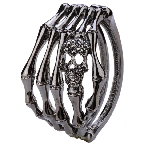 Skull Skeleton Hand Hinged Bangle Bracelet for Women Fit Wrist Circumference 6.5 to 7.5 inch - Metal