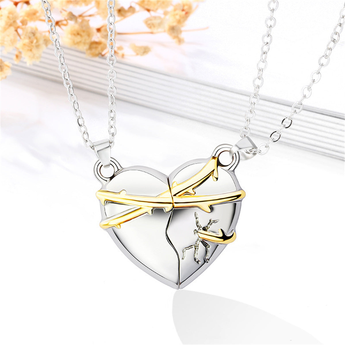 Heart Pendant Necklaces for Couple Wishing Stone