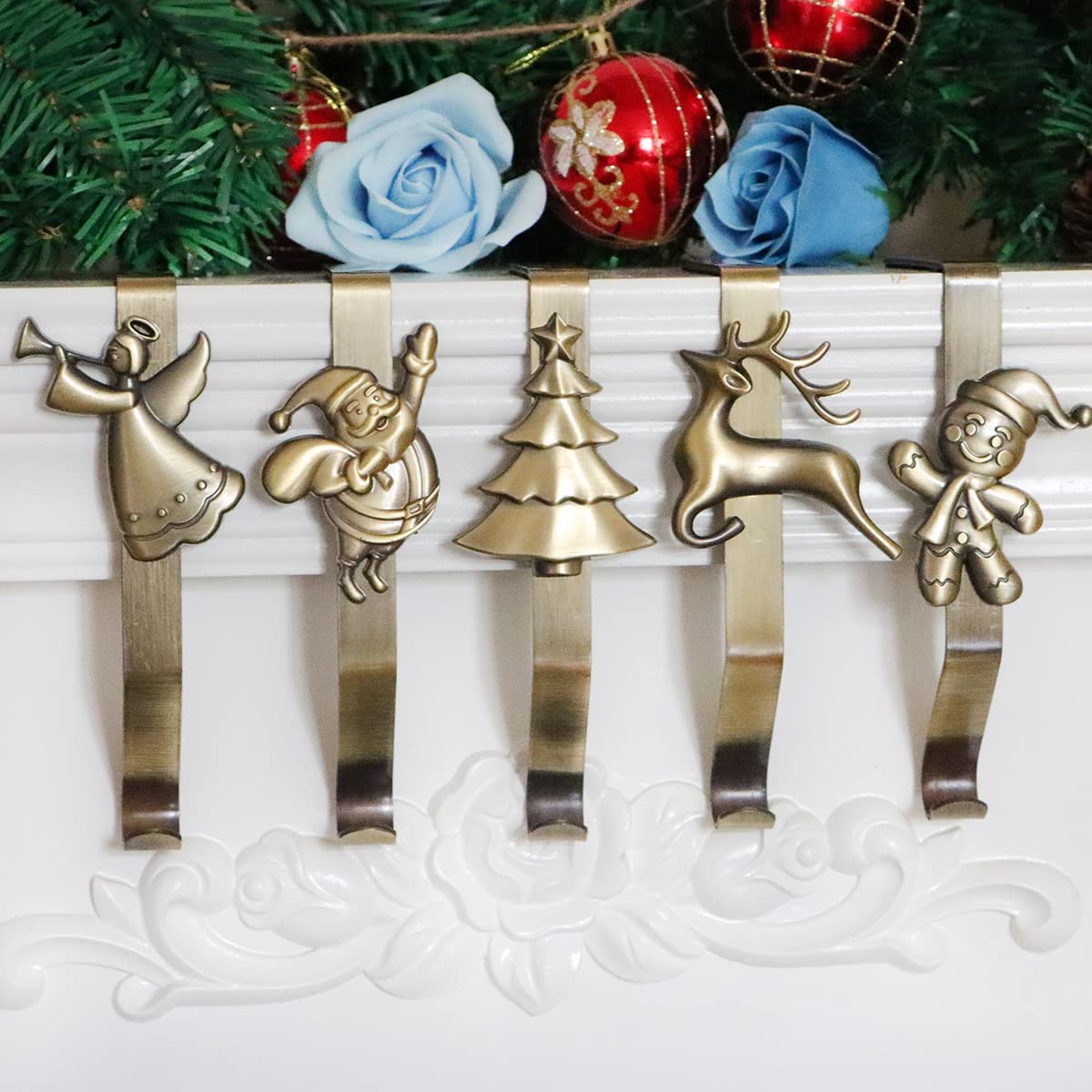 Set of 5 Bronze Christmas Stocking Holder Decoration