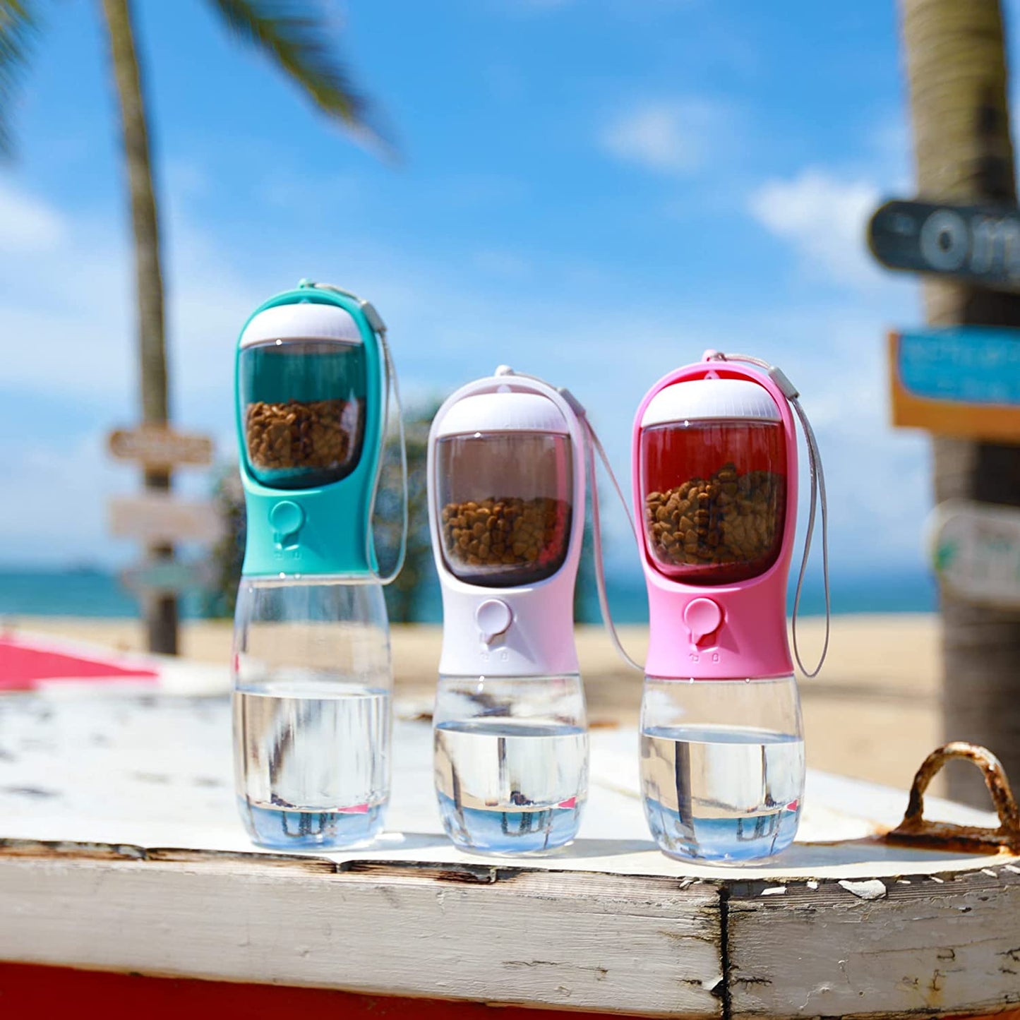 Dog Water Bottle Portable w/ Food Container for Walking,Hiking,Travel(19oz)