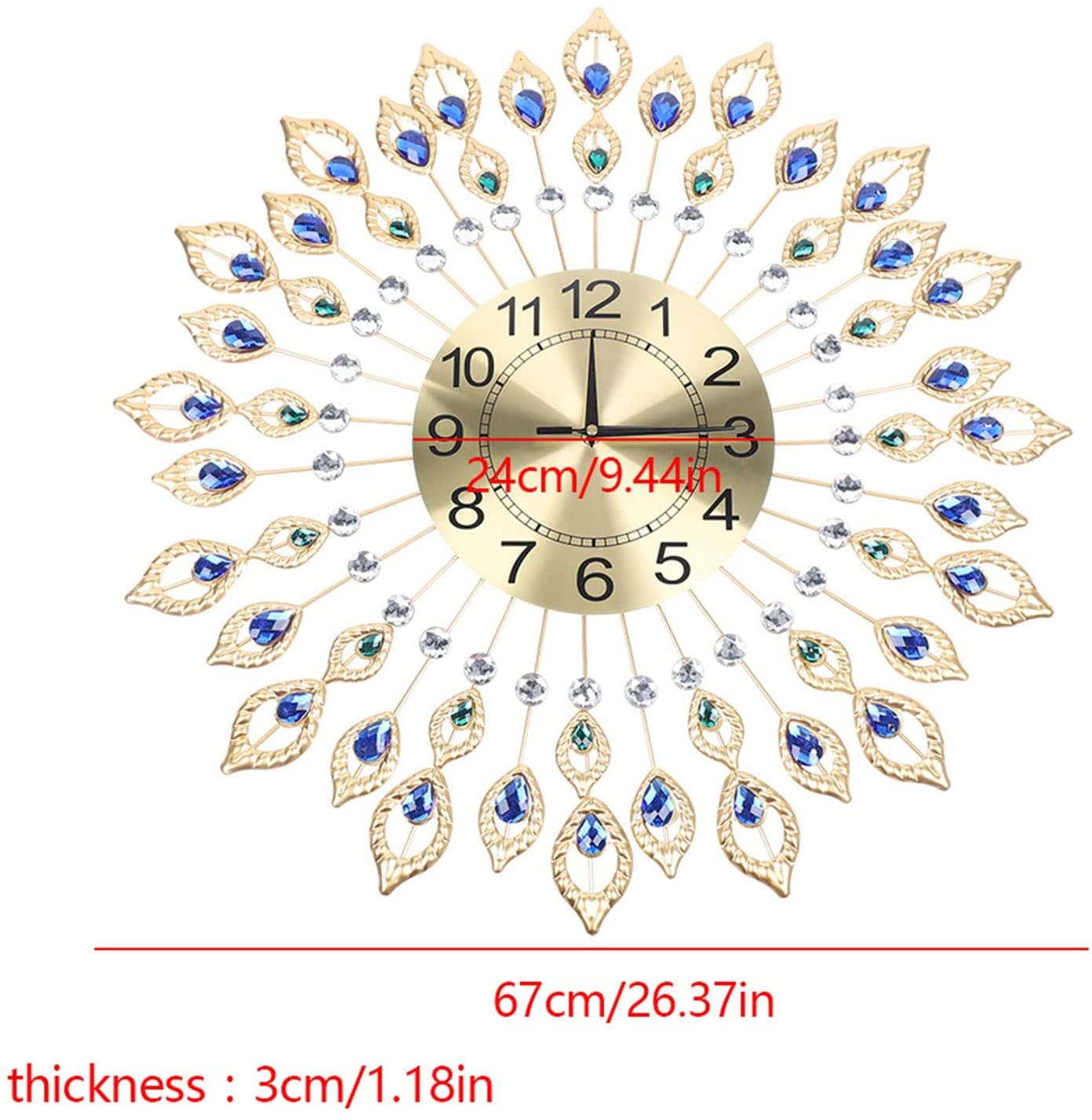 Pea-Cock Wall Clocks Luxury 3D Crystal Quartz Home Decoration