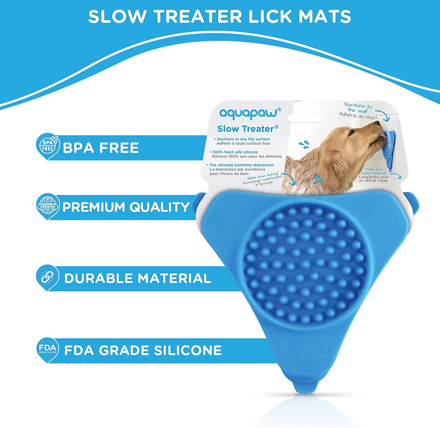 Lick Mat for Dogs, Puppies and Pets, Dog Lick Pad, Slow Feeder for Food, Treats, Blue