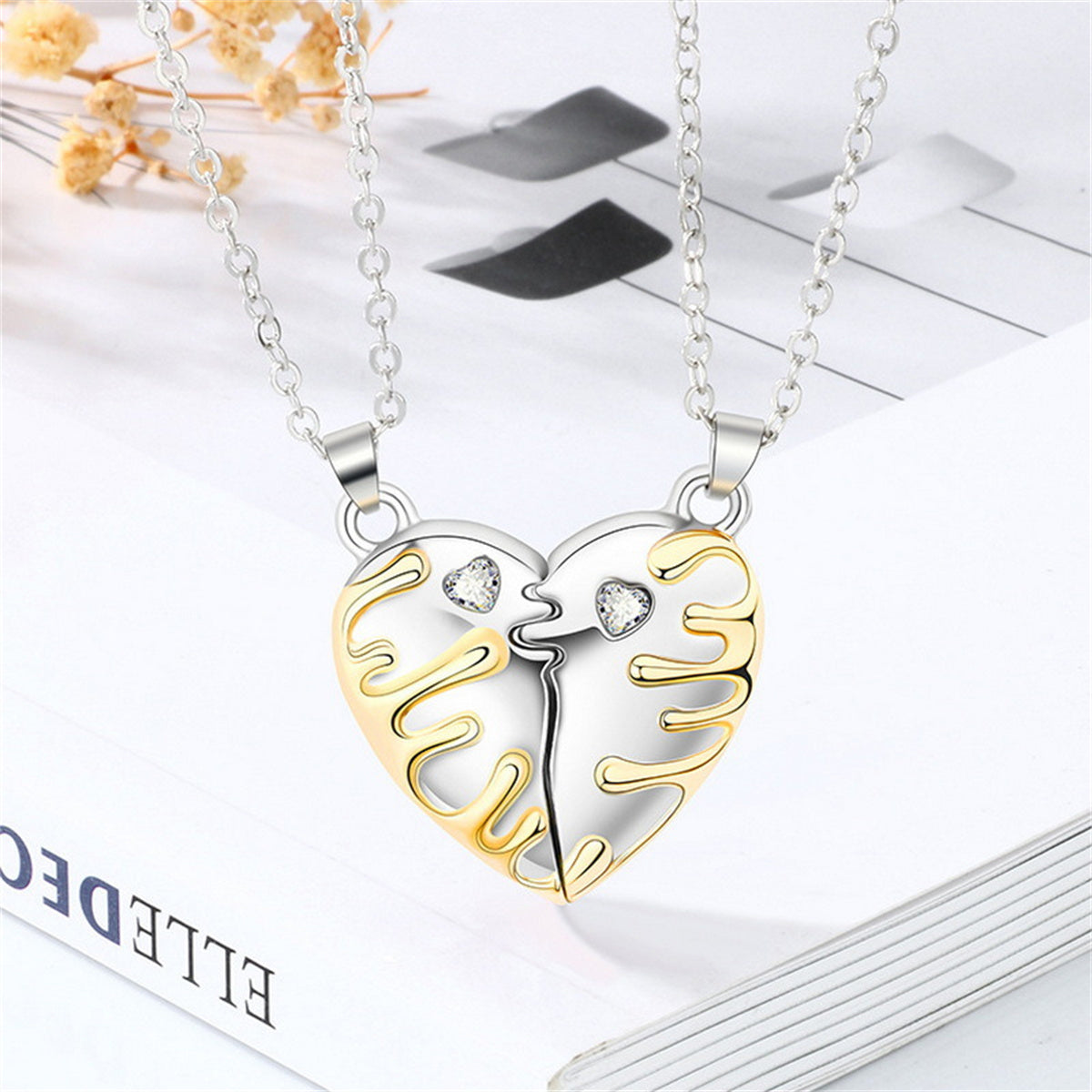 Heart Pendant Necklaces for Couple Wishing Stone