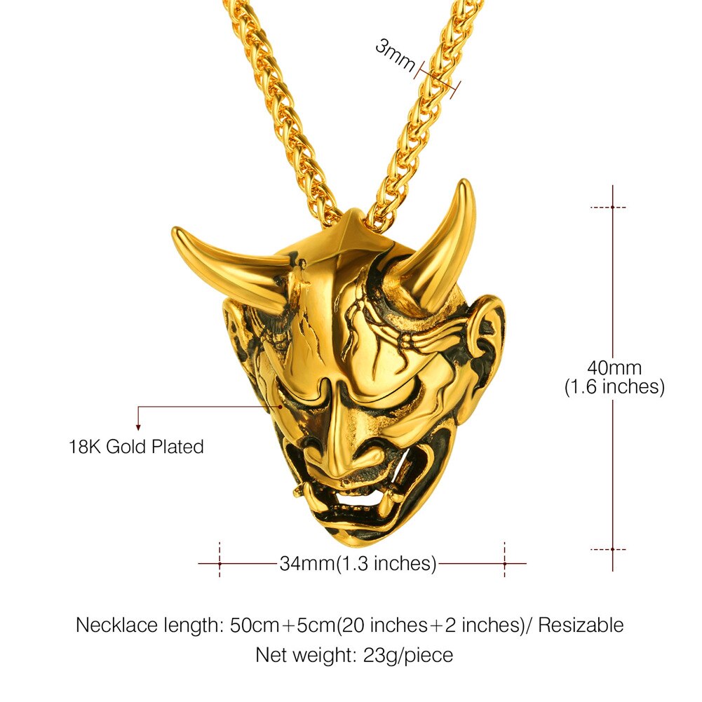 Skull w/ Evil Horn Pendant Necklace for Men & Women