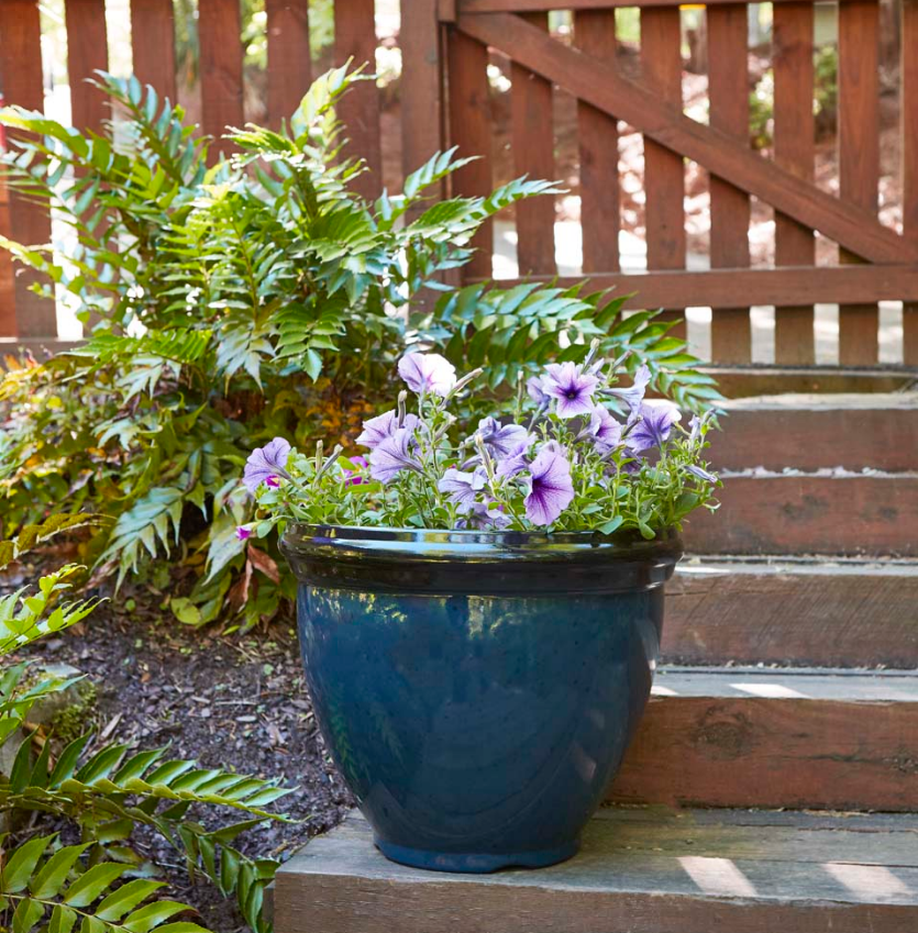 12" x 12" x 10" Round Blue Plastic Plant Planter