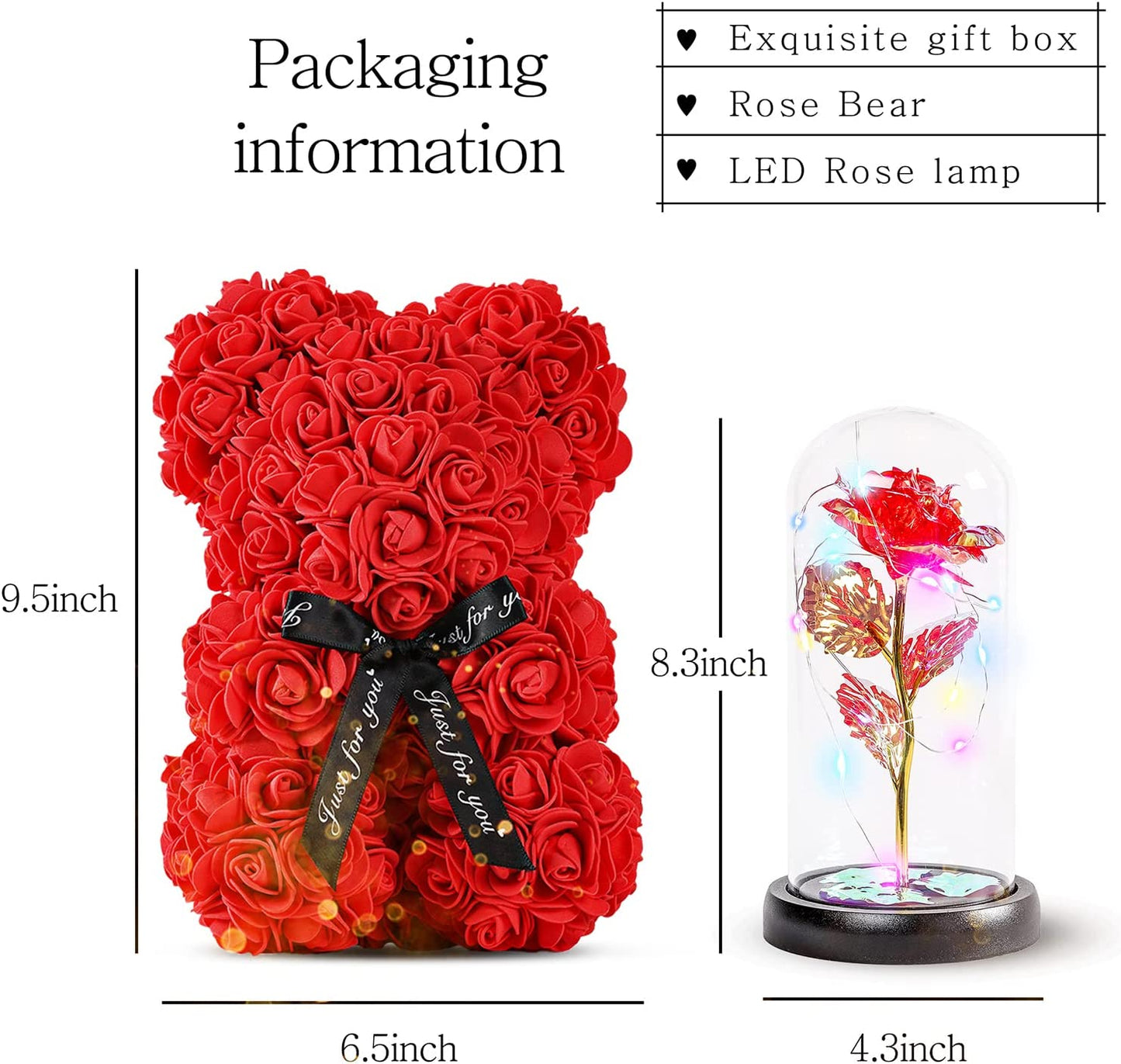 Birthday Rose Gifts for Women- Artificial Flower (Rose Bear+LED Rose lamp)