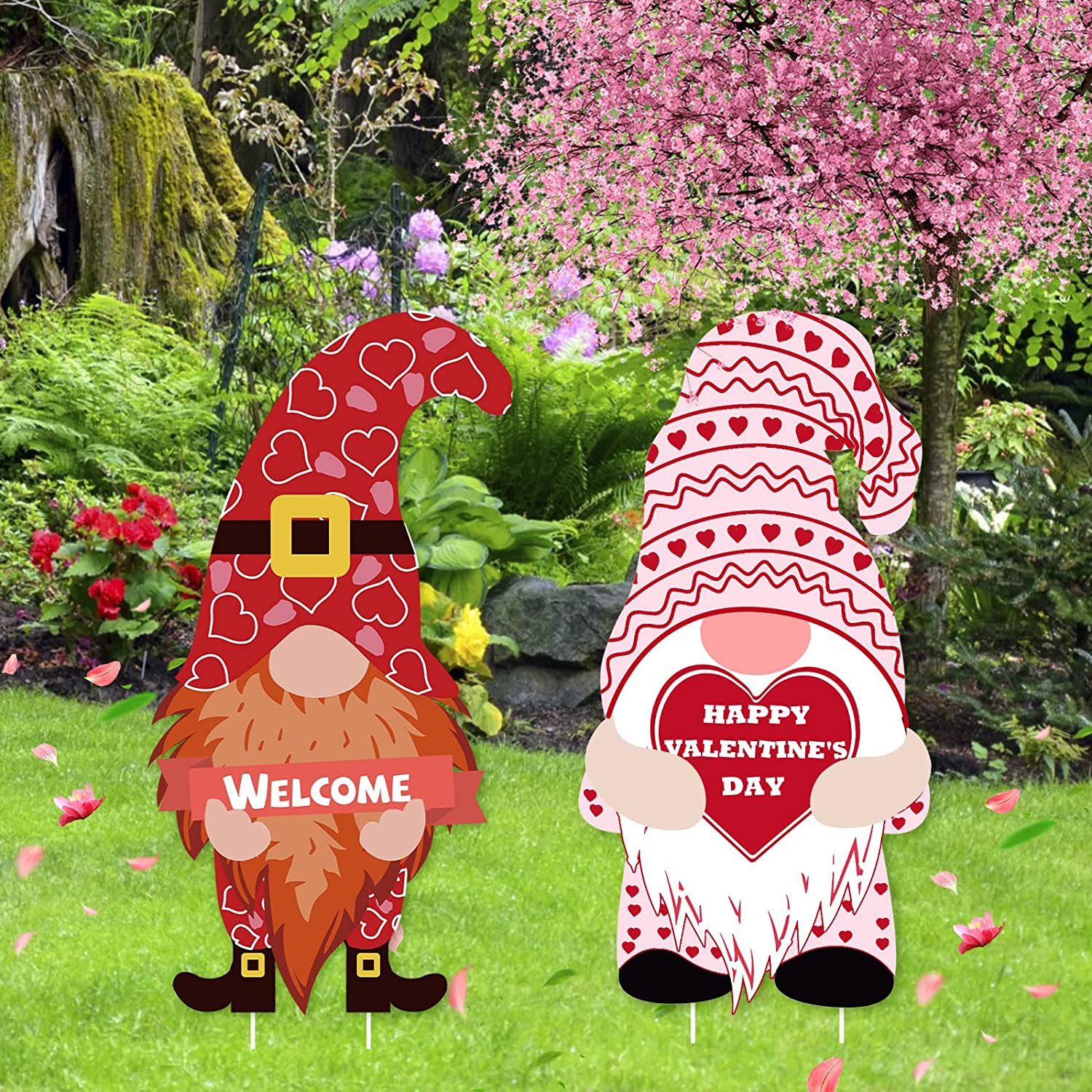 Valentines Day Decorations Outdoor Yard Signs - 2pcs Gnome Lawn w/ Stakes