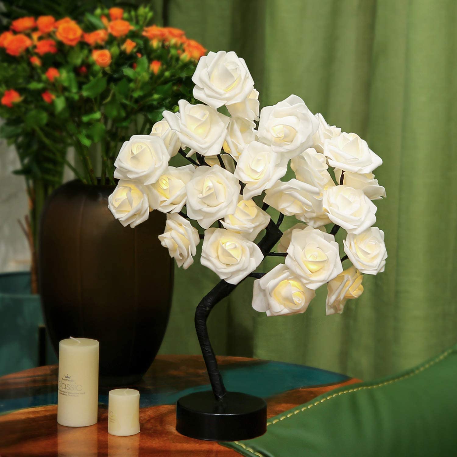 2 Pieces LED Rose Tree Lamp 18" H 32LT LED Artificial Bonsai Tree Night Light, Warm White