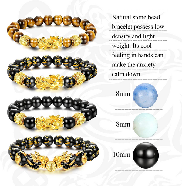 Set of 6 Feng Shui Pixiu Natural Stone Tiger Eye Bead Pi Yao