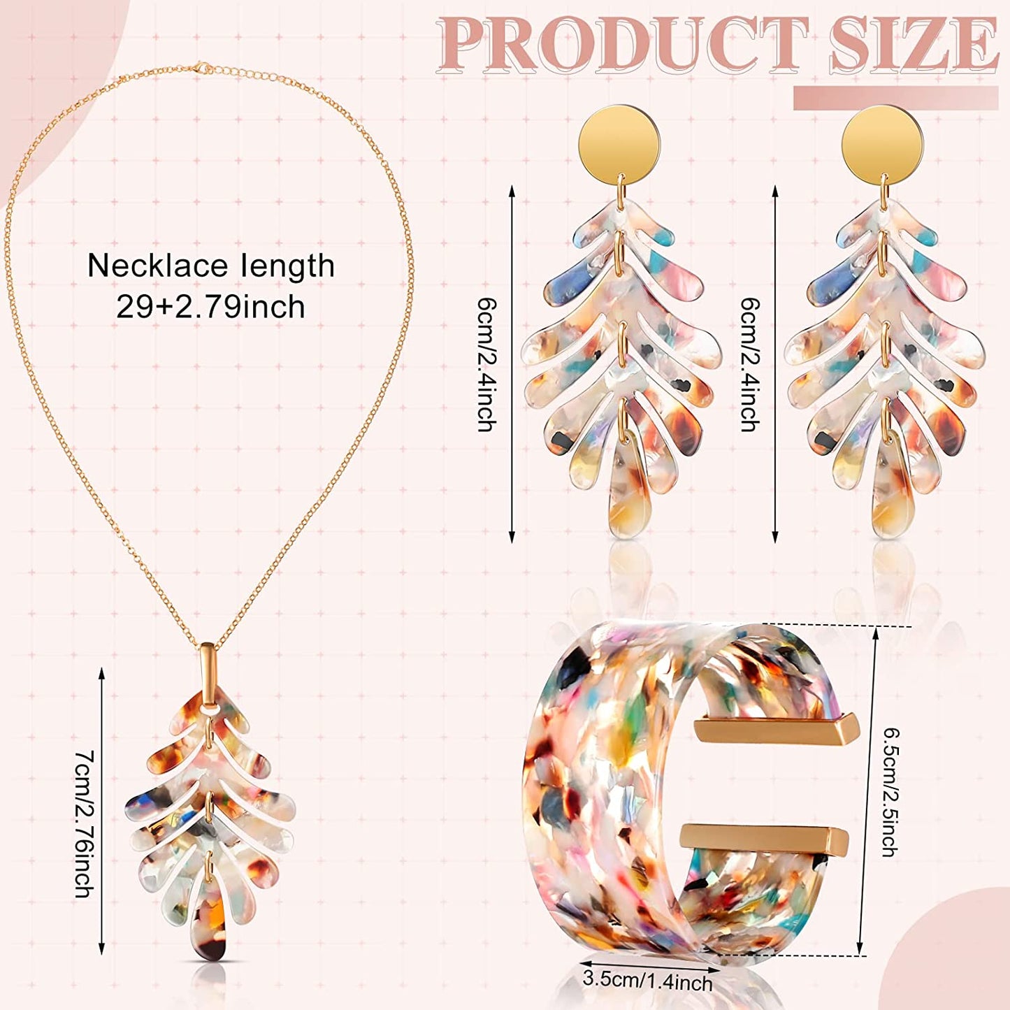 Acrylic Jewelry Set for Women Statement Earrings Necklace Bracelet Set, Leaf