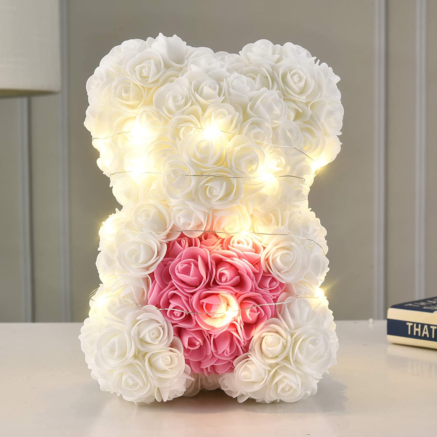 Rose Flower Bear-Hand Made Rose Teddy Bear, Best Artificial Decoration (White)