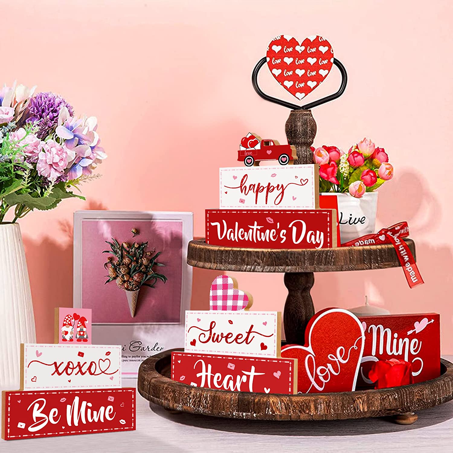 3 PCS Happy Valentine's Day Wooden Sign,  XOXO Be Mine, Sweet Heart