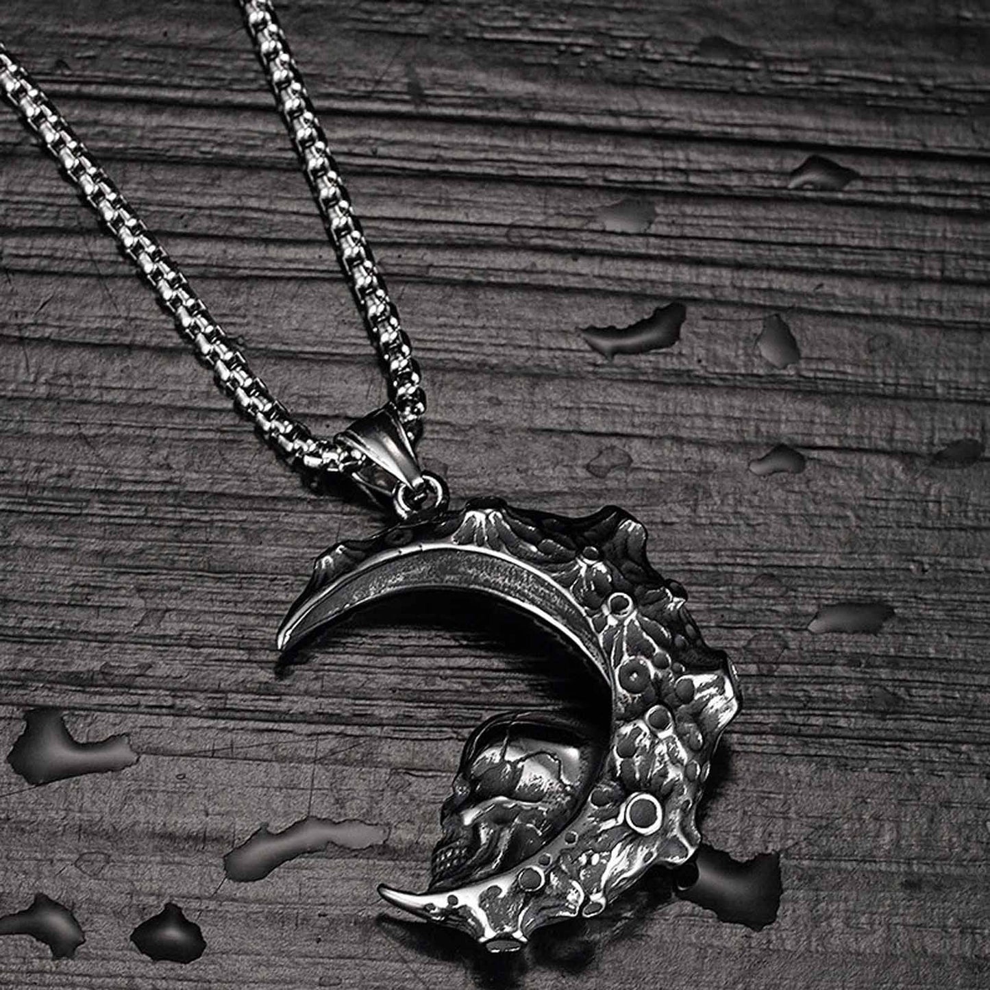 Punk Moon Skull Pendant Necklace for Men/Women