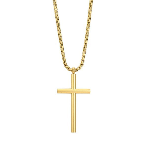 Gold 3D Cross Pendant Necklace Box Chain Choker Religious Jesus Jewelry Amulet