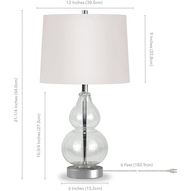 Petite Table Lamp with Fabric Shade in Clear Glass/Satin Nickel/White Table Lamp Clear Glass 21" Tall